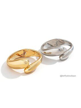 18K Gold Plated Chunky Cuff Bangle Set Open Teardrop Stackable Bracelets